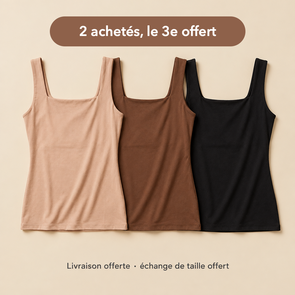 3 débardeurs nude, marron et noir : 2 achetés, le 3e offert